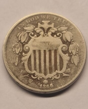 USA 5 Cents – Shield Nickel (1866, Slightly Off-Center Strike)
