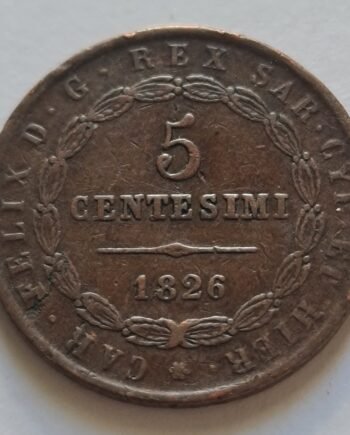 1826 5 Centesimi from the Kingdom of Sardinia | coinnazal.com